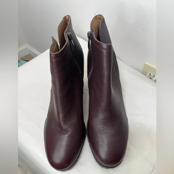 Franco Sarto Burgundy Leather Lugg Sole Maysen Heeled Booties Sz 10 - Picture 6 of 11